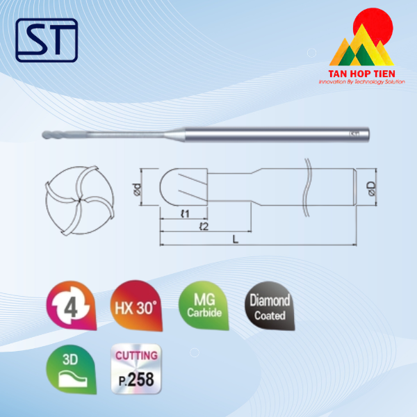 Dao Phay Cầu 4 Me Cắt STARTOOL 4BD – Phủ Kim Cương Chuyên Dụng Gia Công Graphite