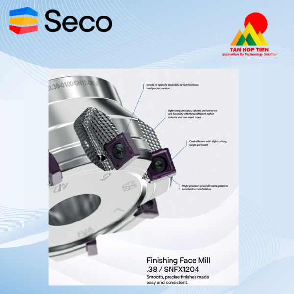 Dao Phay Mặt Tinh Seco .38/SNFX1204: Độ Chính Xác Bề Mặt Hoàn Hảo Đơn Giản