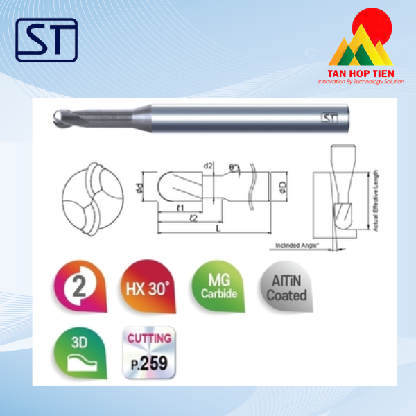 Dao Phay Cầu Cổ Dài 2 Me 2NBC – Chuyên Dụng Gia Công Đồng