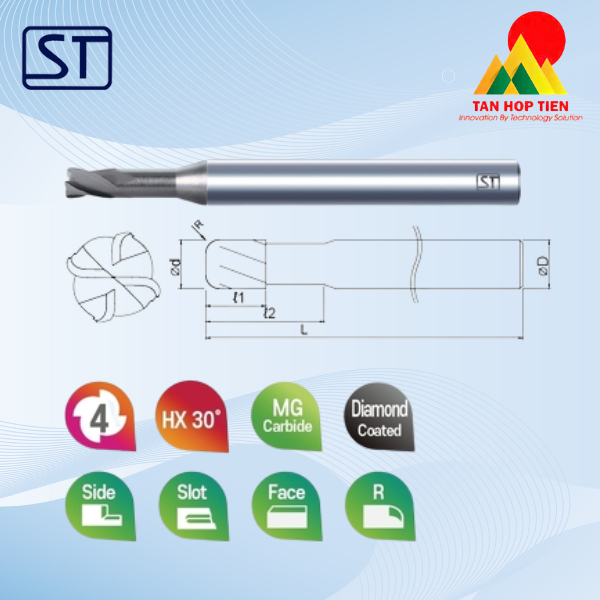 Dao Phay Ngón Bo Góc R 4 Me 4CD Phủ Kim Cương – Giải Pháp Tối Ưu Cho Gia Công Graphite